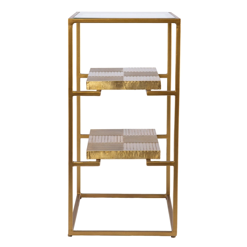SEI Furniture Pantello Glass-Top Side Table w/ Shelving, Brass