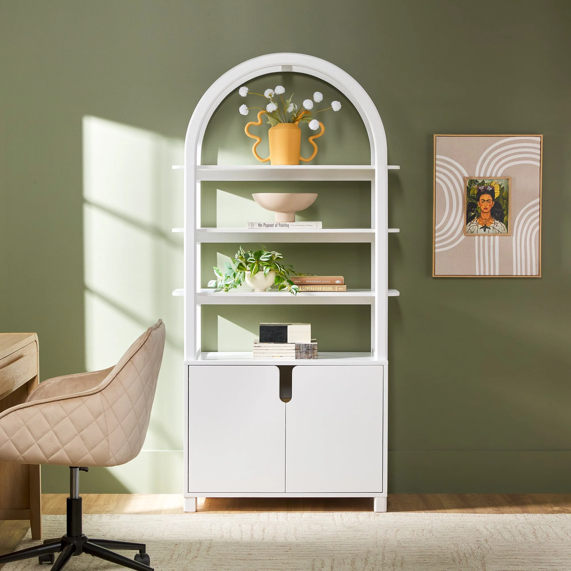 Zoey Modern Arched Wood Cabinet Storage Bookcase