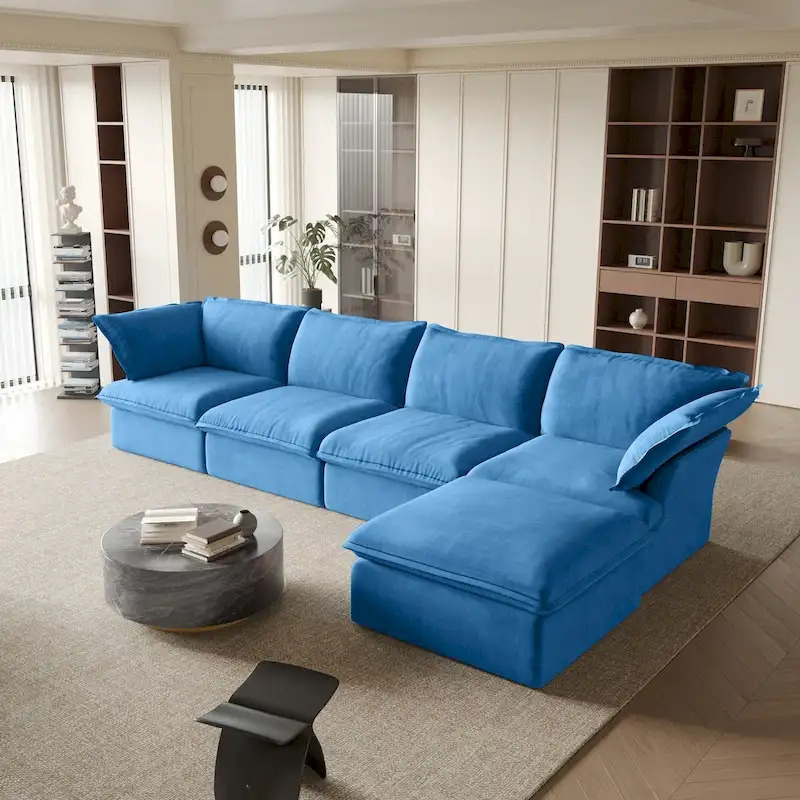 Modular Sectional Sofa Couch, 162.98 Velvet L-Shape Sofa with Ottoman