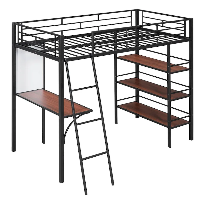 Twin Metal Loft Bed with Built-in Desk