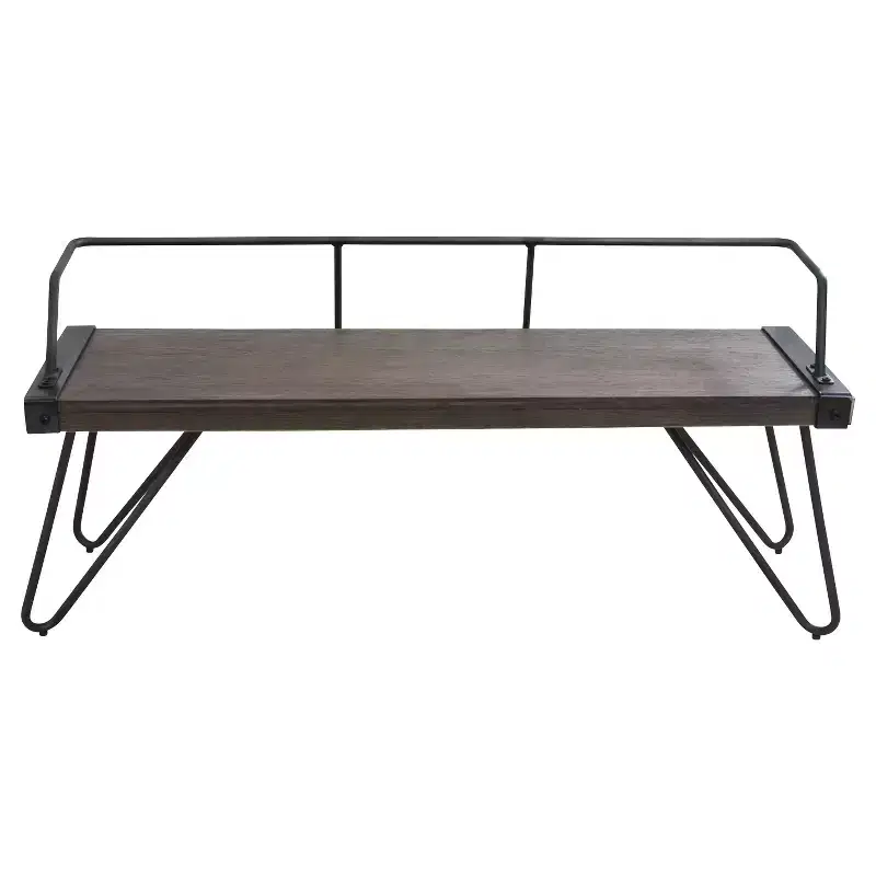 LumiSource Stefani Industrial Bench Antique Metal: Rectangle, Metal Frame, Seats 2, No Upholstery