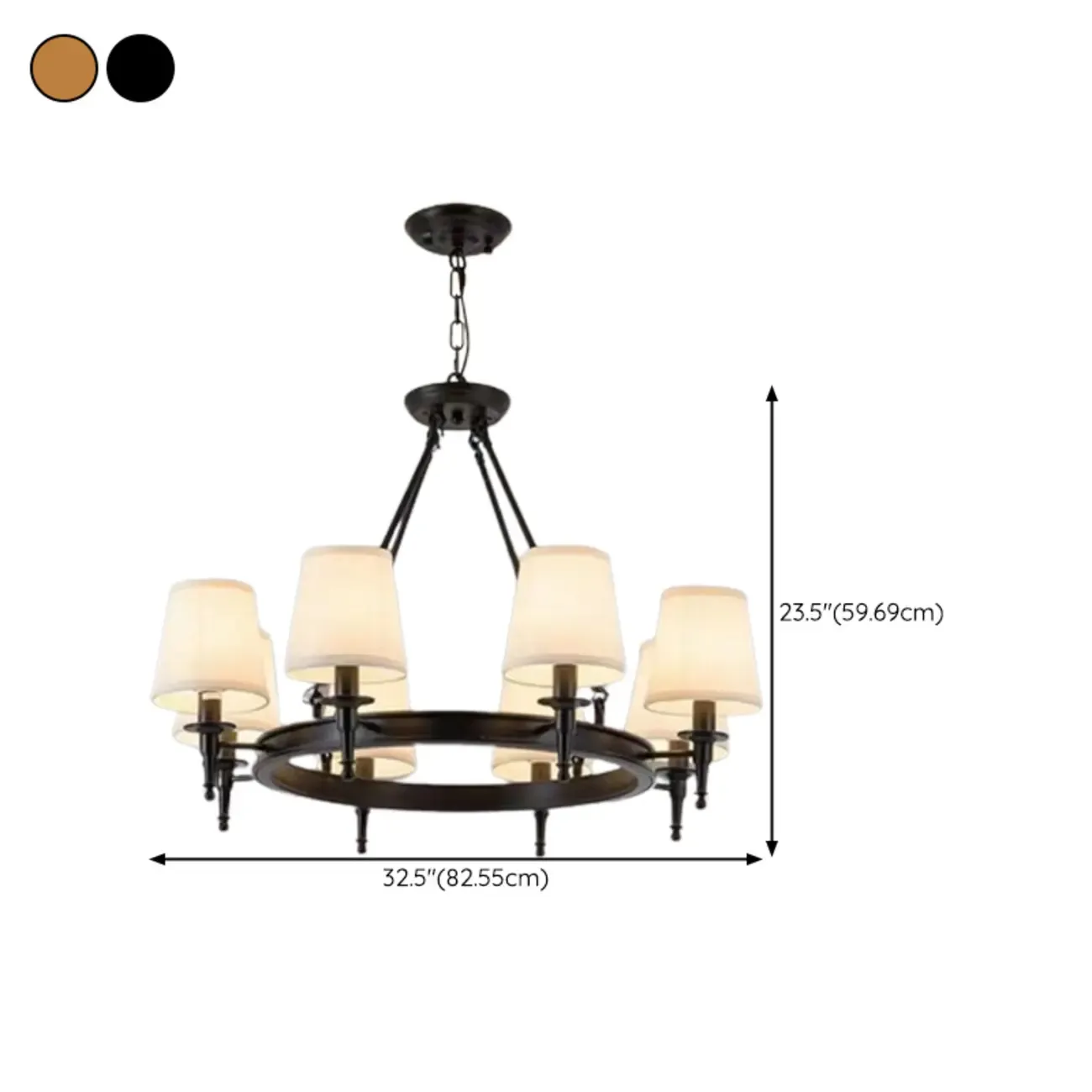 America Country Ring Fabric Lampshade Black Chandelier
