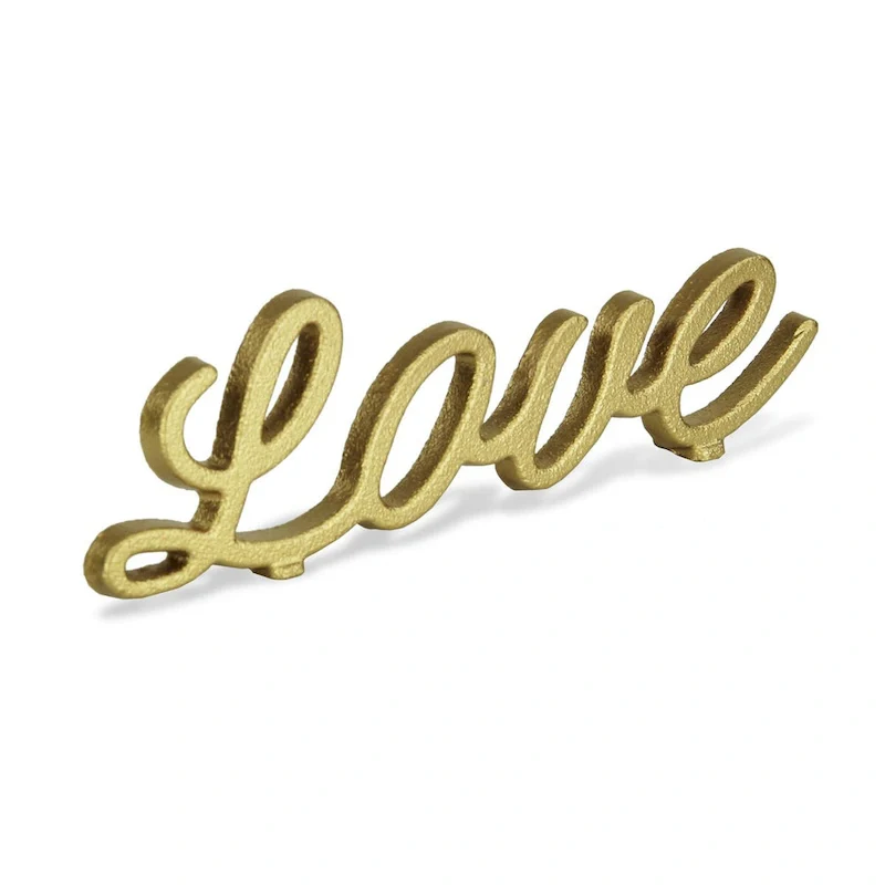 HomeRoots 3  Gold Cast Iron Love Hand Painted Sculpture - 3  H x 10  W x 0.5  D