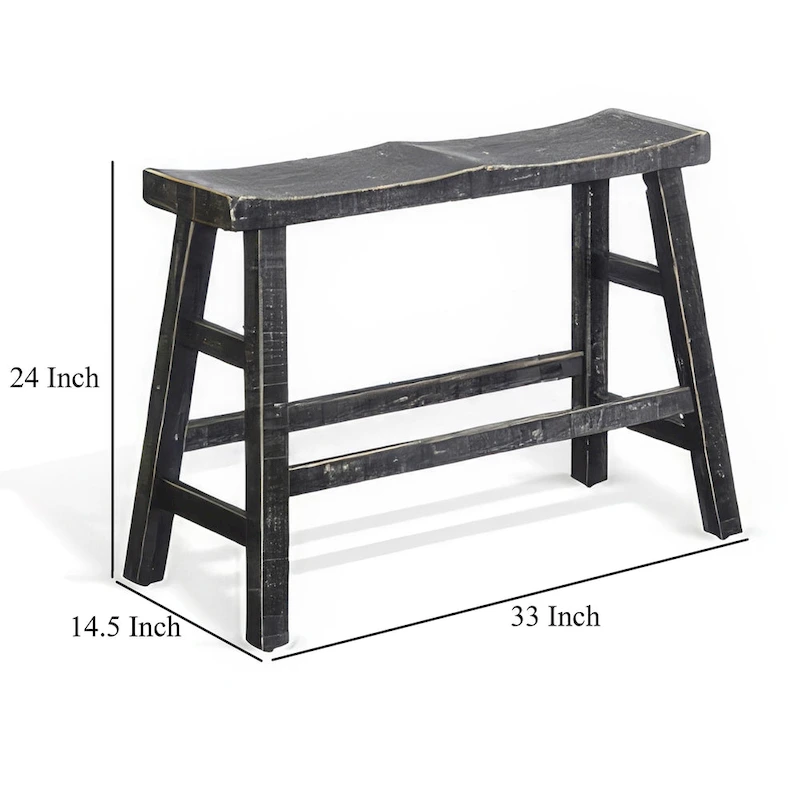 Rena Counter Height Bench, 33 Inch Rustic Black Mahogany Wood Frame