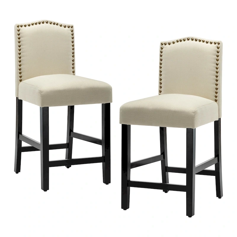 24 Inches Fabric Upholstered Nailhead Trim Counter Height Bar stools with Back Set of 2