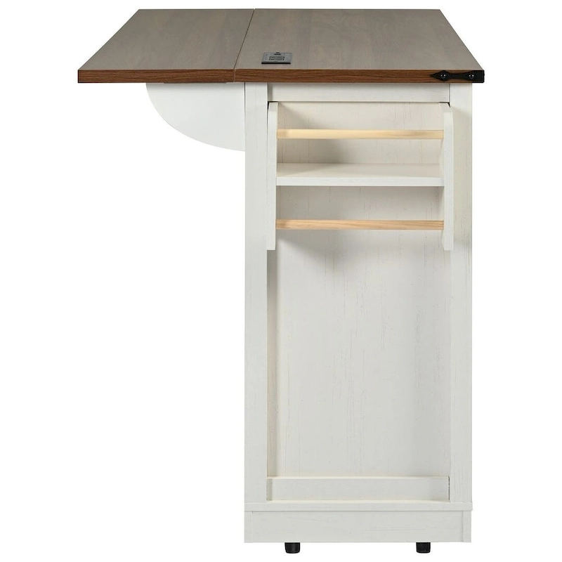 Farmhouse Kitchen Island Cart with Wheels, Power Outlet