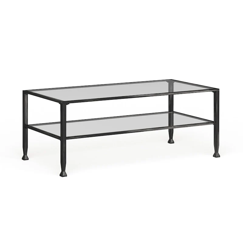 SEI Furniture Glenn Black Rectangle Metal Coffee Table with Glass Top and Bottom Shelf