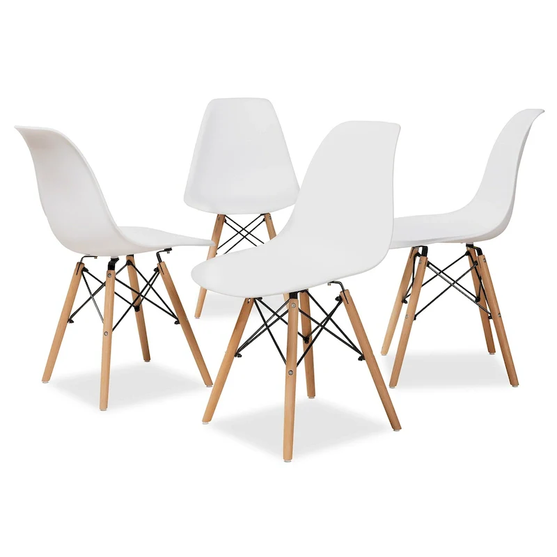 Beige Plastic and Wood Dining Chairs - Set of 4