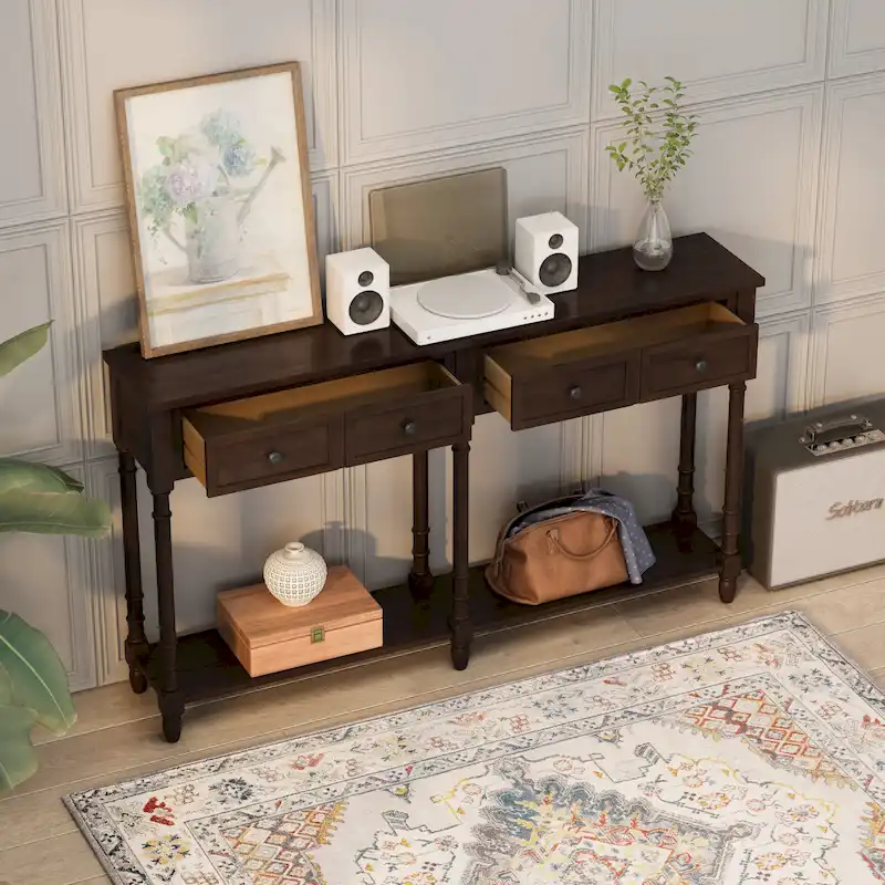 Entryway Console Table with Two Storage Drawers and Bottom Shelf