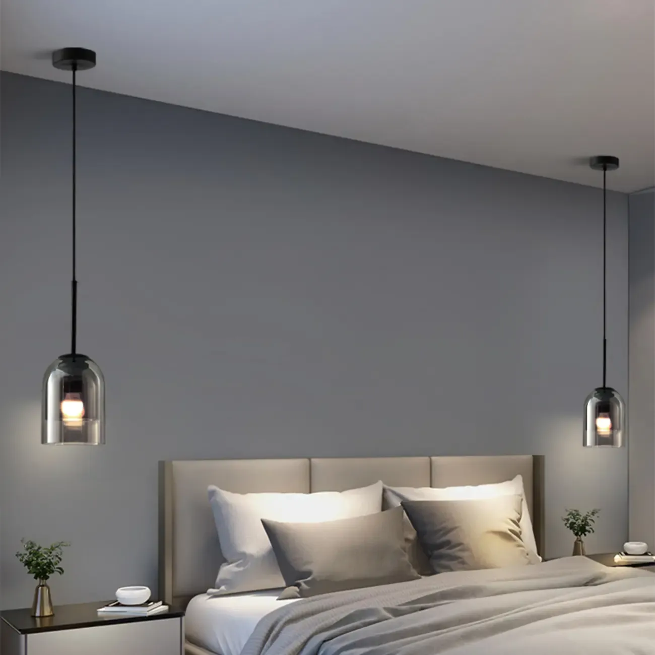 Modern Metal Gray Glass Cylinder Pendant Light