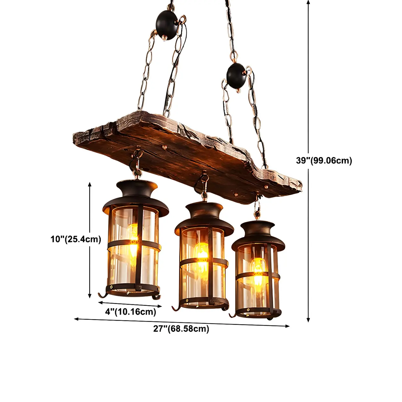 Rustic Industrial Large Wood Island Chandelier