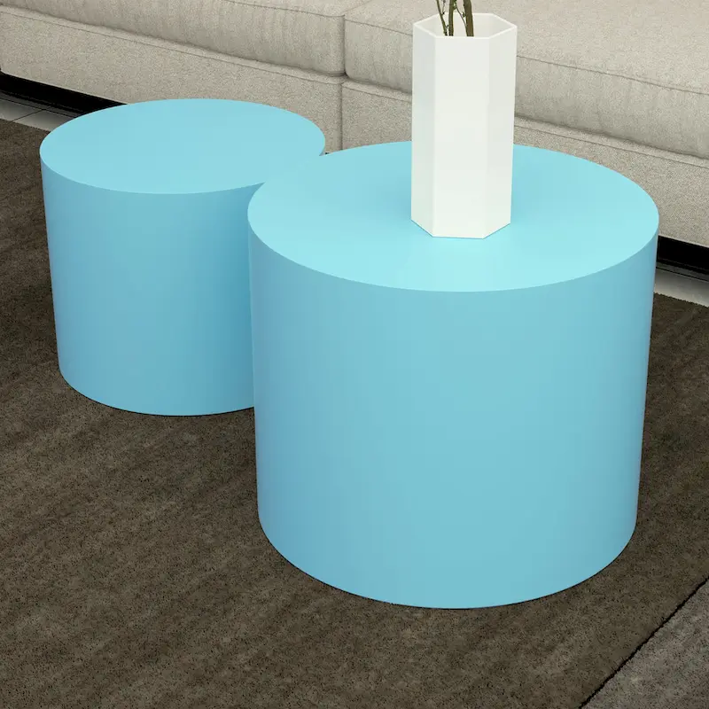 Modern Farmhouse Round Accent Nesting Side Coffee Table Set (Set of 2)