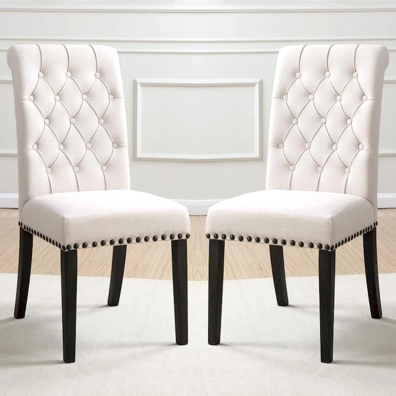 French Baroque Designed Dining Set with Button Tufted Chairs