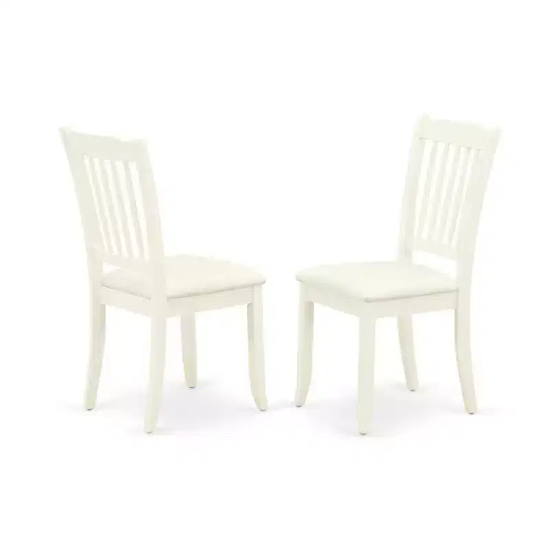 Round Dinette Set with Drop Leaf Table & 2 Linen Dining Chairs - White Finish