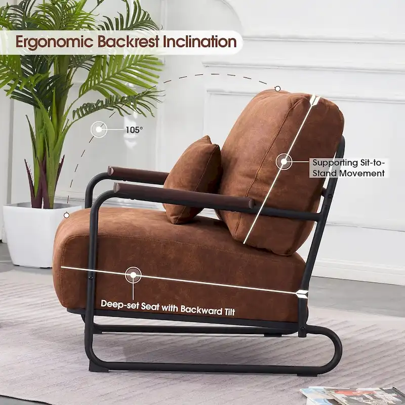 MCombo set of 2 Modern Accent Armchair with Steel Legs, Leathaire fabric HQ102