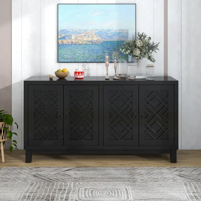 4 Door Buffet Cabinet Large Storage Space Sideboard Living Room Dining Room