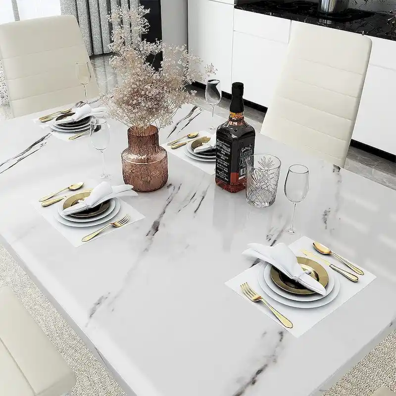 Mieres Modern Style 5-Piece Faux Marble Top Dining Table Set with 4 Faux Leather Upholstered Dining Chairs