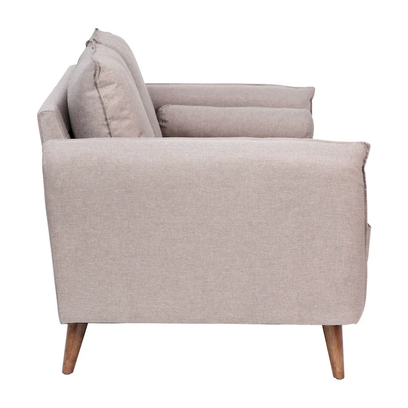 Compact Faux Linen Upholstered Loveseat with Wooden Legs