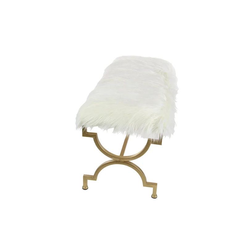 Gold Metal Bench - White Faux Fur Seat - 42