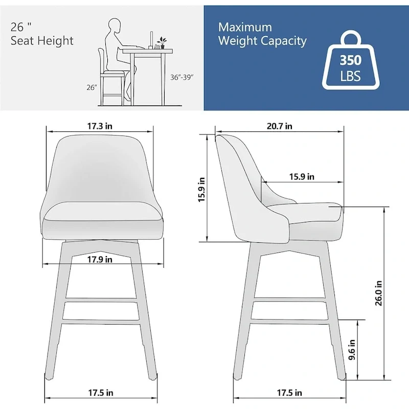 Swivel Bar Stools Set of 2, 30   Height Upholstered Barstools