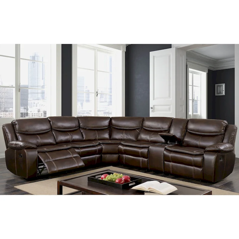 Transitional Faux Leather Reclining Sectional Sofa
