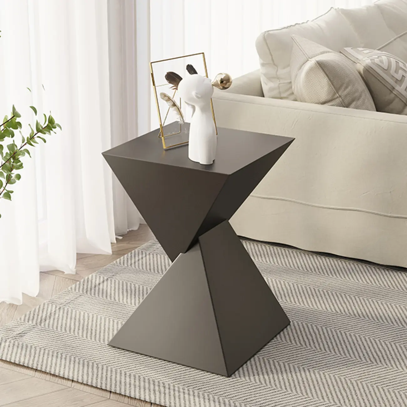 Living Room Black Iron Stone Twisted Side Table