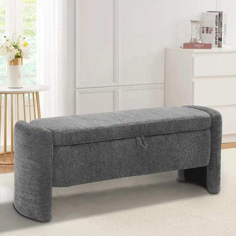 Minimalist Stylish Chenille Fabric Upholstered Storage Bench
