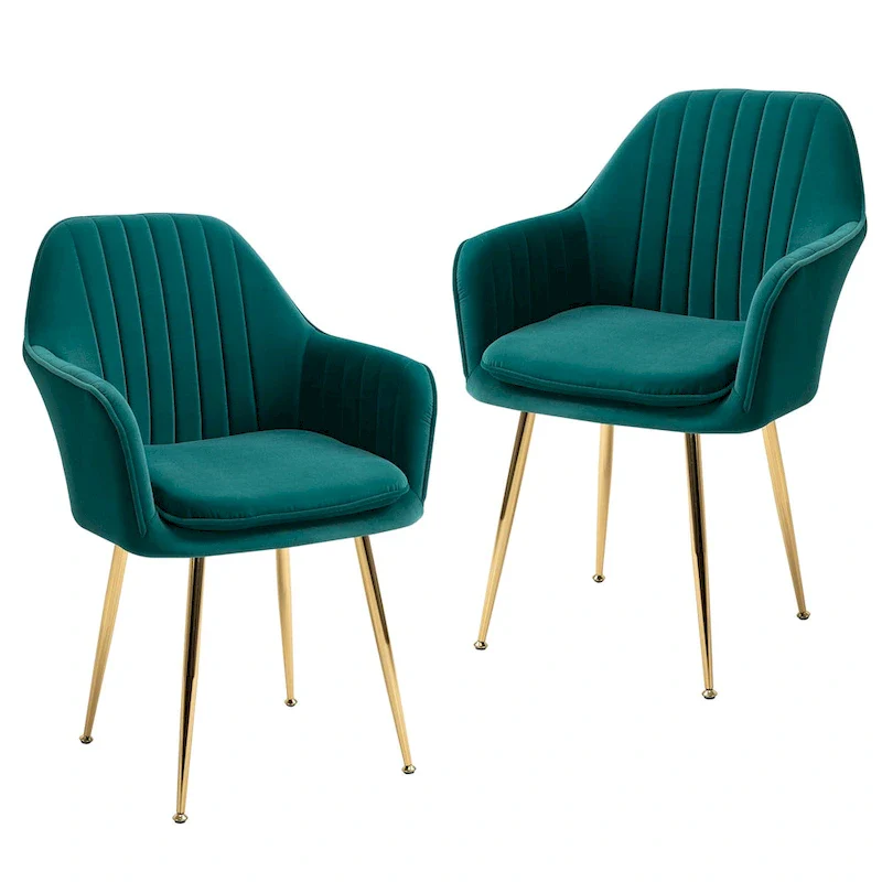 Accent Arm Chairs Set of 2 Upholstered Velvet Dining Chairs