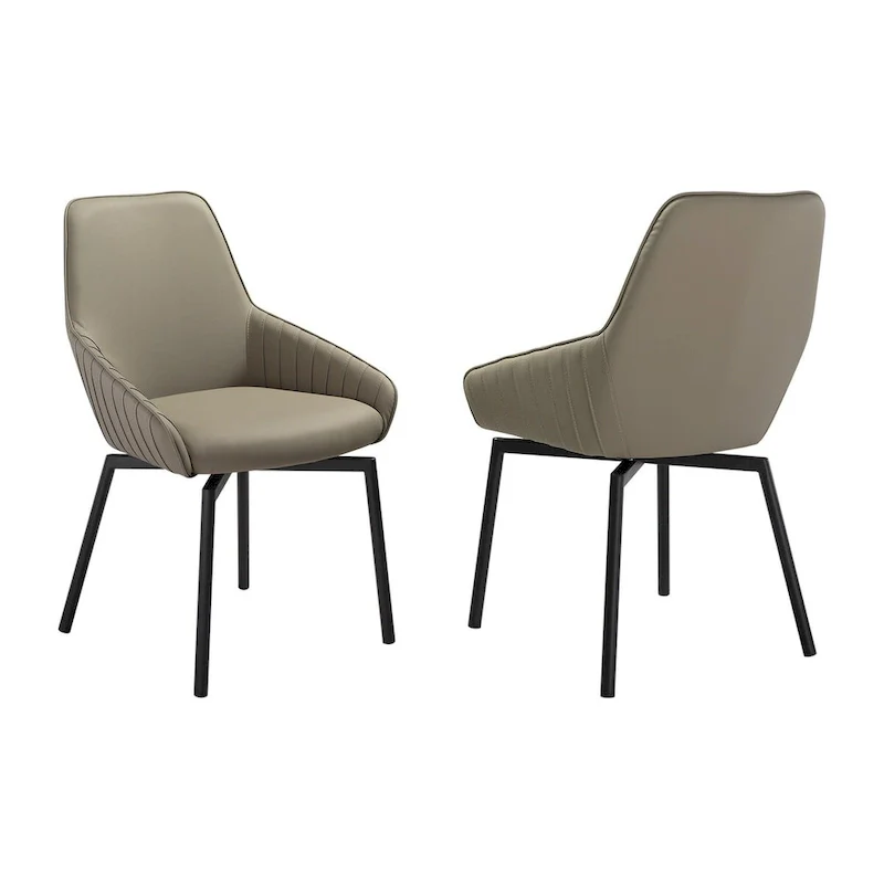 23-Inch Swivel Dining Chair Set of 2, Curved Gray Faux Leather with Black Base