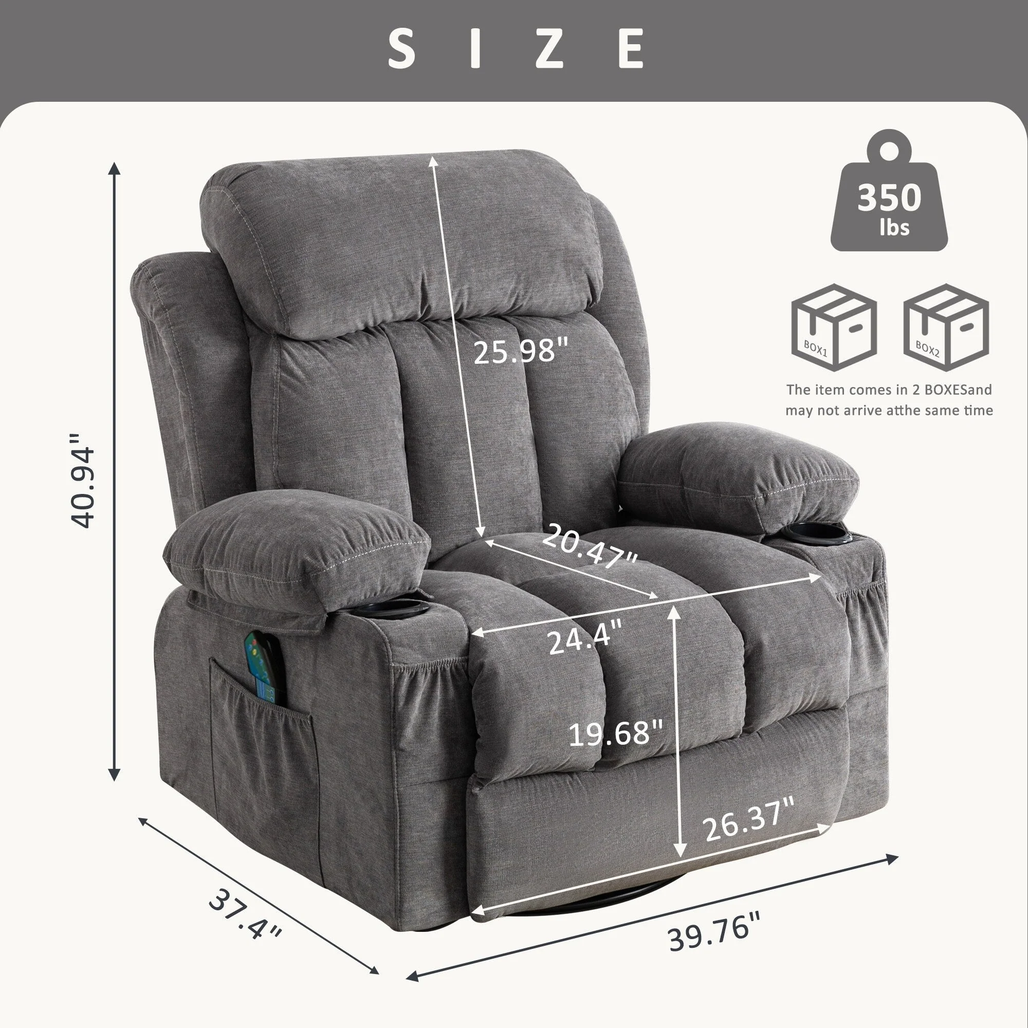 Beige Swivel Recliner with Massage, Heat & USB Charging