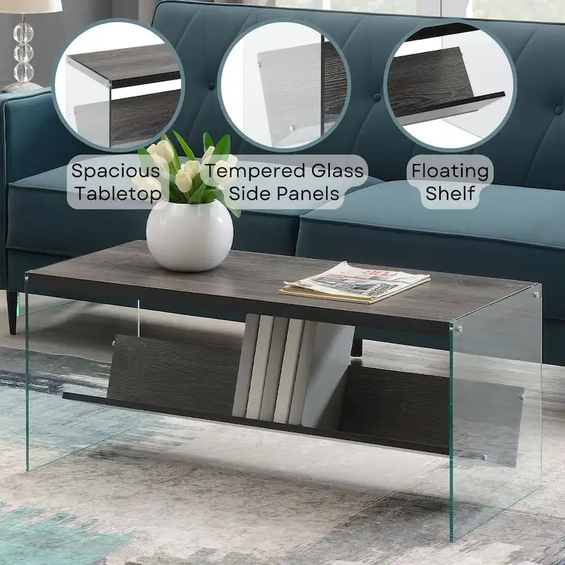 Convenience Concepts SoHo Glass Coffee Table with Shelf
