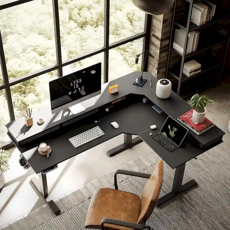 FEZIBO/Home Office Furniture/Brown&Black/Wood/Standing Desk/Desks