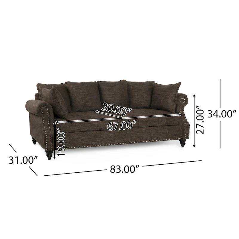Manbow Fabric Pillowback 3 Seater Sofa with Nailhead Trim by Christopher Knight Home