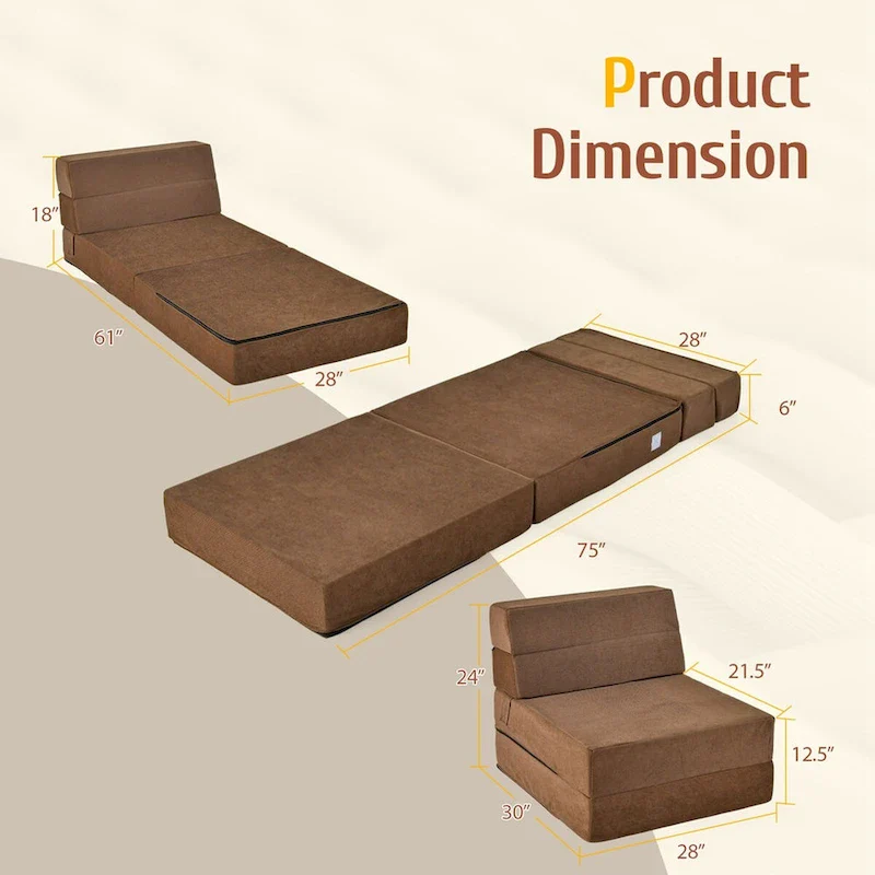 Costway Tri-Fold Fold Down Chair Flip Out Lounger Convertible Sleeper - 77.5  x 29  x 6.5  (L x W x H)