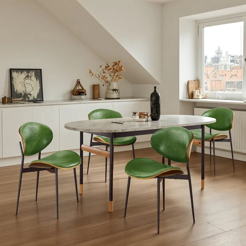 Set of 4 Mid-century Wood and Faux Leather Dining Chairs