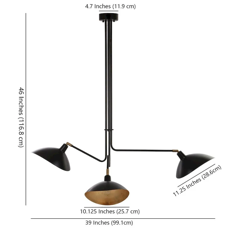 SAFAVIEH Lighting Felisha 3-Light Black Metal Pendant - 39  W x 39  D x 46  H - 39Wx39Dx46H