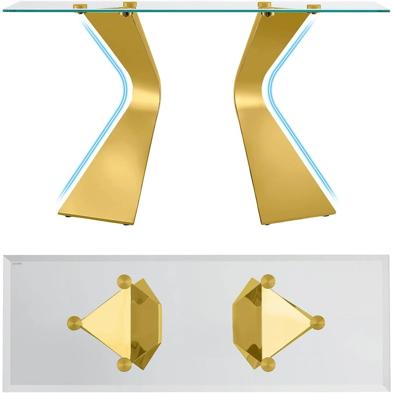 Luxury 51 inch Console Table Rectangular Sofa Entryway Console Table with Rectangle Tempered Glass Top and Metal Legs