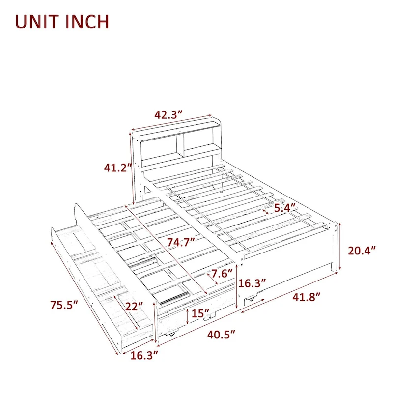 Twin Bed with Twin Trundle,Drawers