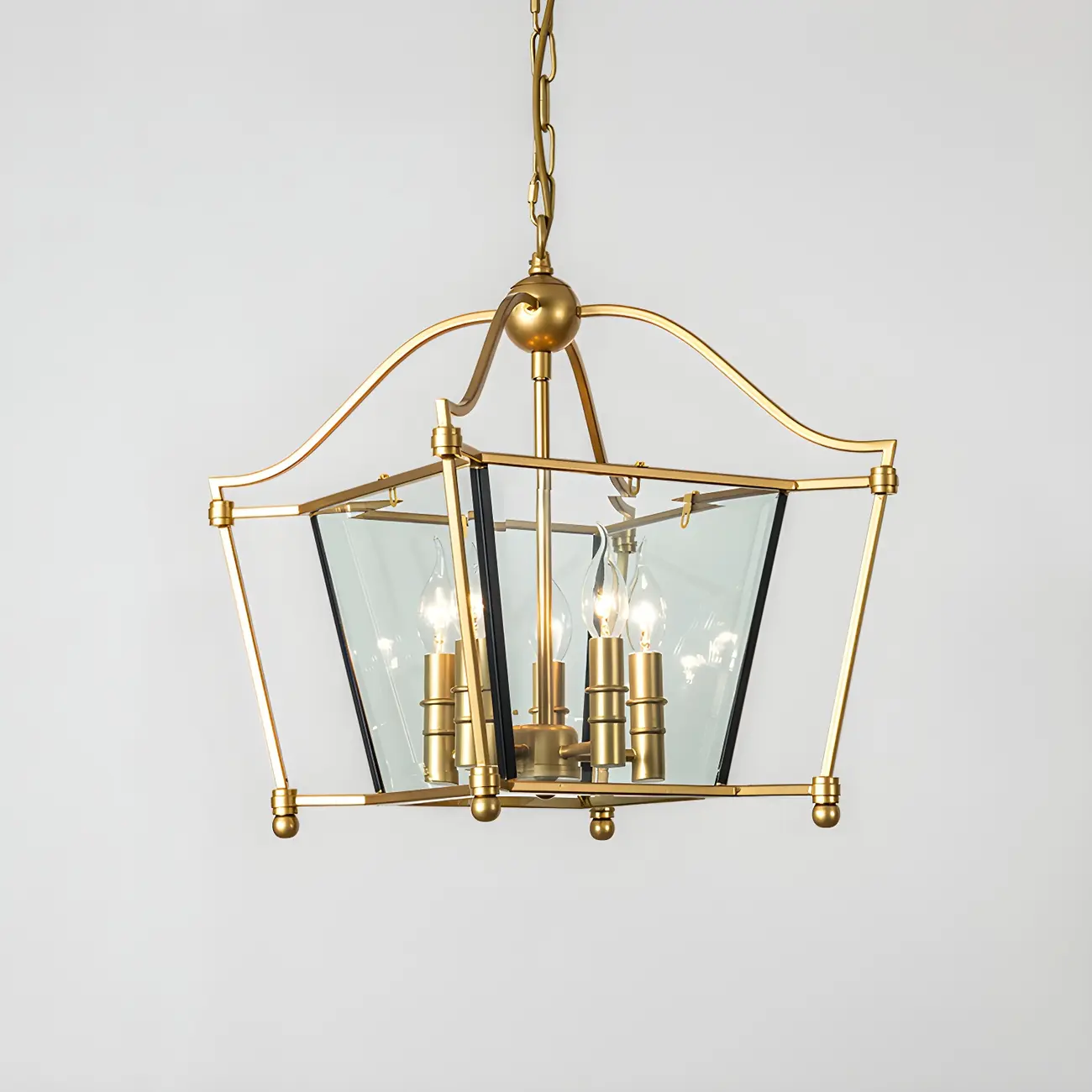 Adjustable Kitchen Gold Square Glass Caged Candle Chandelier