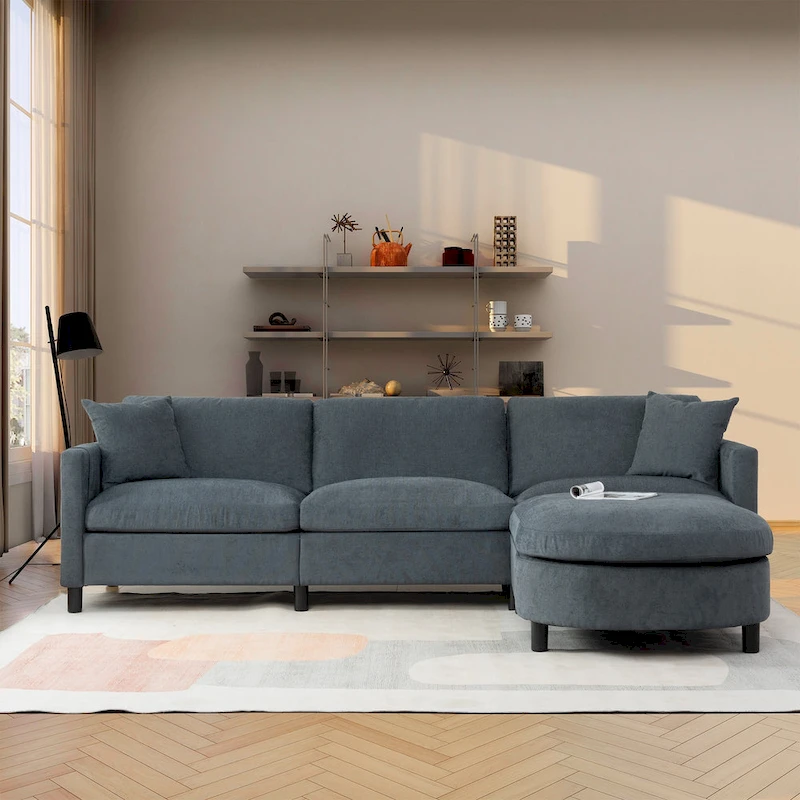 Tala Sectional Sofa Couch with Ottoman and Removable Cushion by GDFStudio