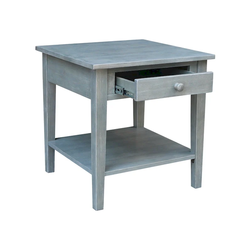 Square Solid Parawood End Table with Drawer & Shelf, 24