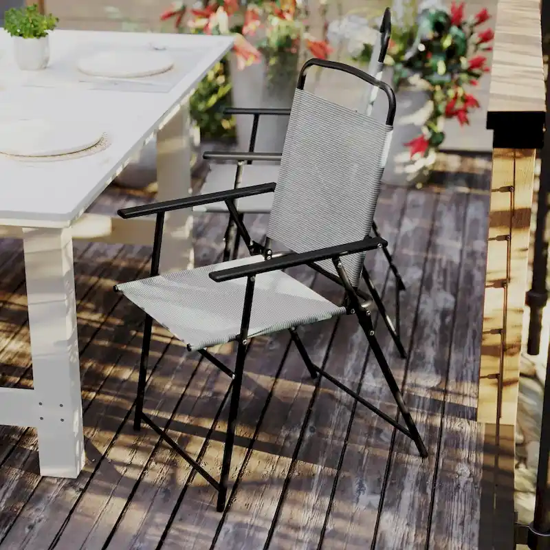 Set of 2 All-Weather Textilene Patio Sling Chairs with Armrests