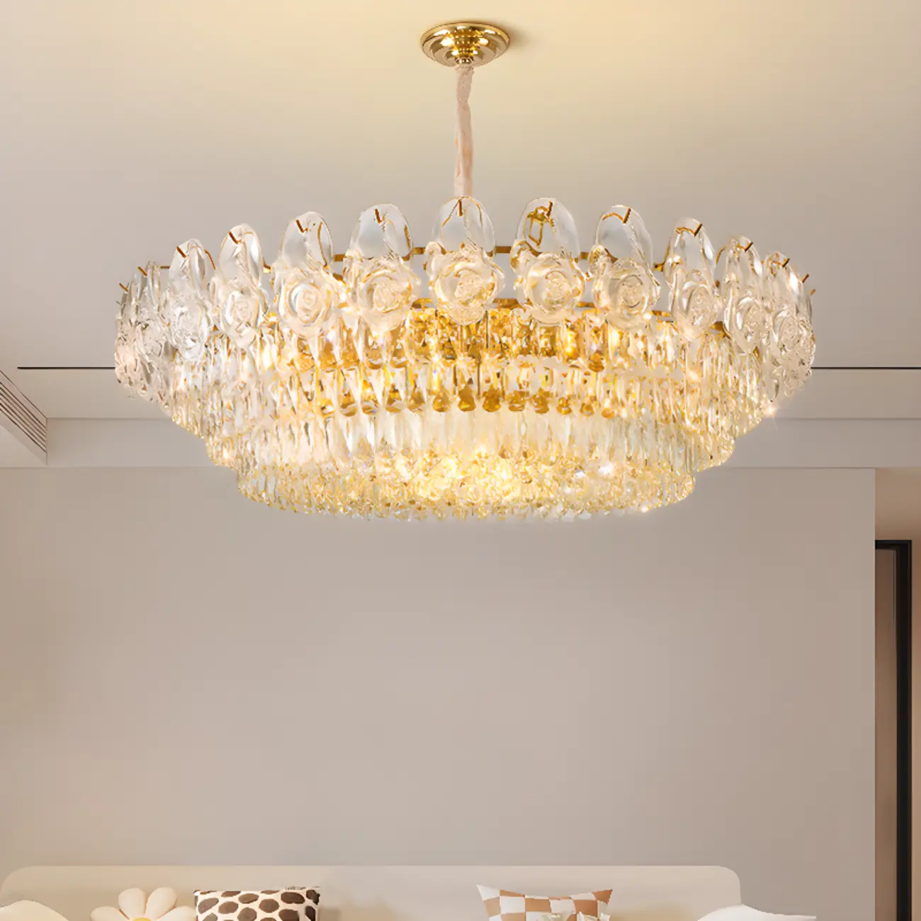 Modern Luxury Gold Tiered Crystal Round Chandelier