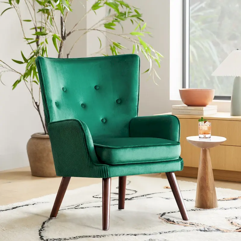 Modern Upholstered Velvet Wingback Accent Arm Chair, Set of 2 - 36.6 H x 28 W x 28.4 D