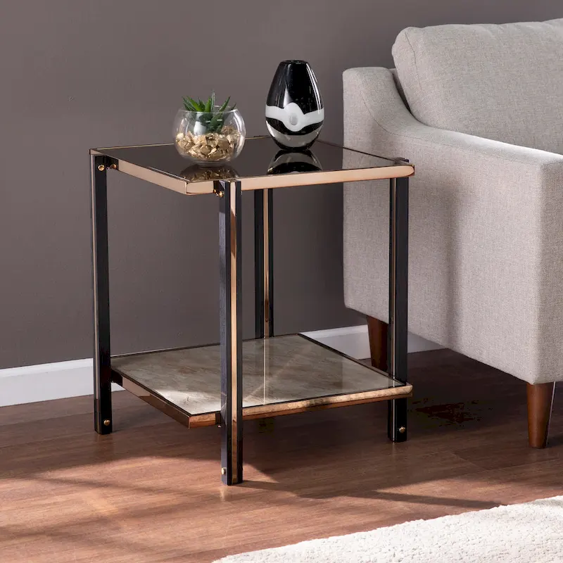 Newport Furnishings Thornberry Champagne Metal Side Table with Mirror Top