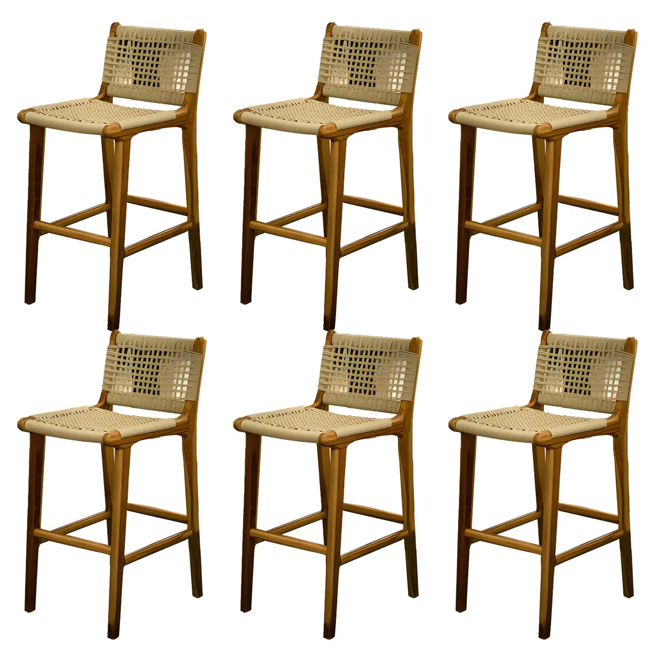 Rustic Reddish Brown Wooden Woven Bar Stool
