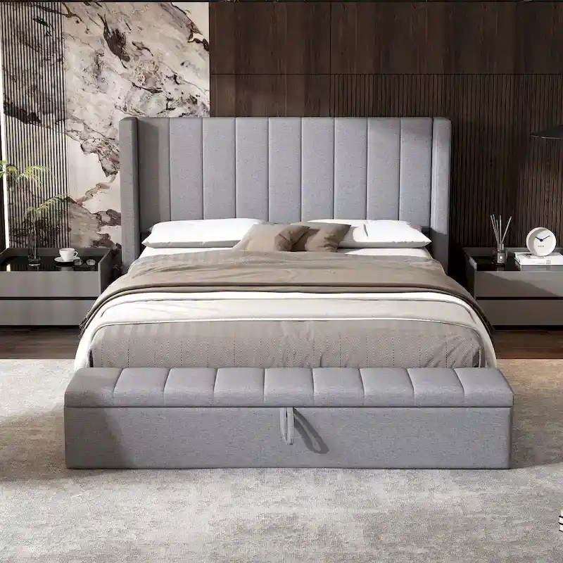 Queen Size Upholstered Platform Bed Modern Storage Bed Frame