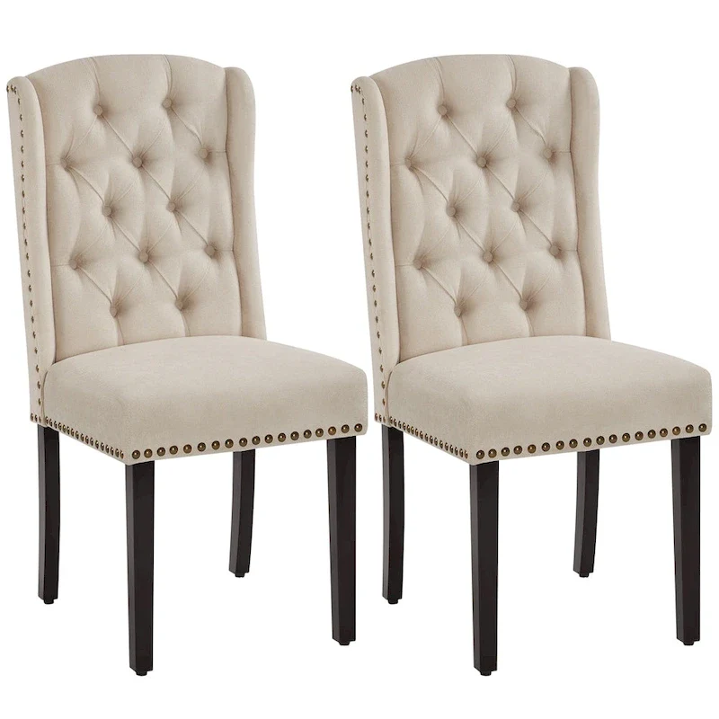 Yaheetech 2pcs Upholstered Dining Chair Button Tufted Dining Room Chair with Nailhead Trims - N/A
