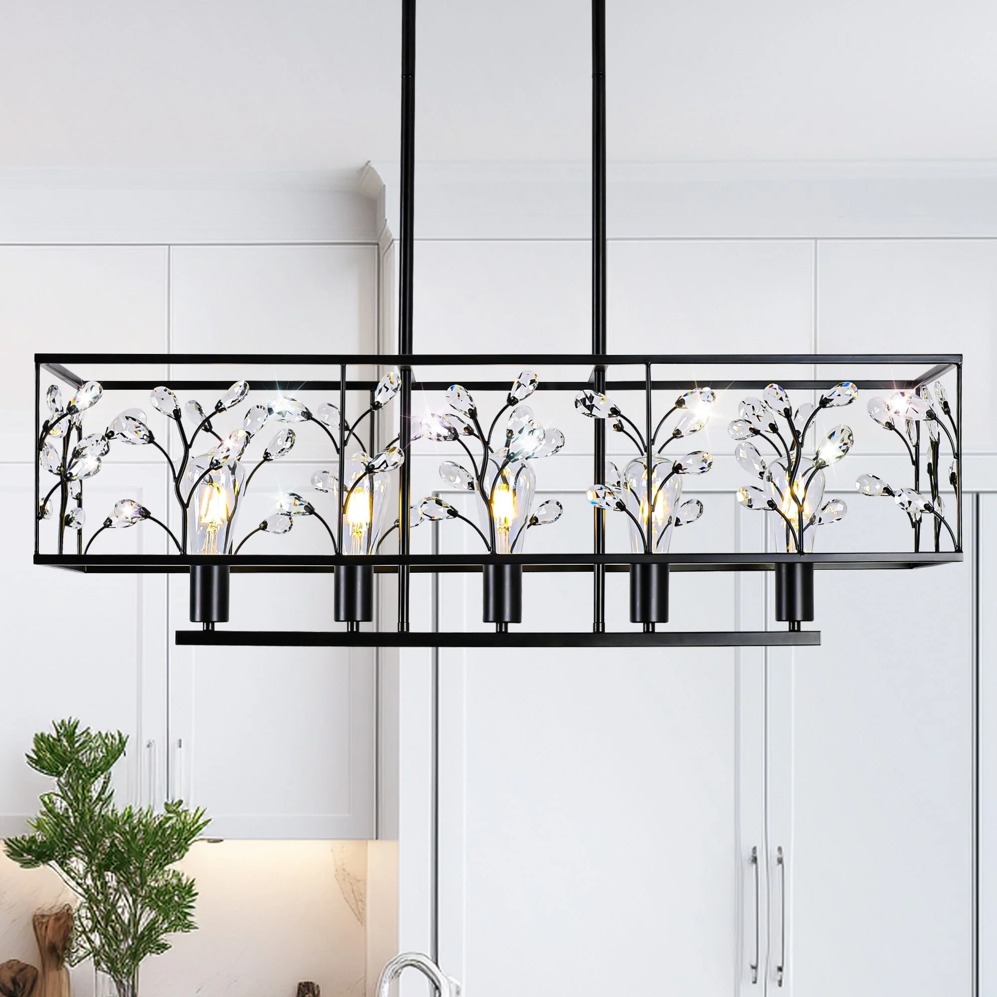 Starsky Farmhouse 5-light Crystal Rectangle Linear Chandelier for Dining Room with UL Certified