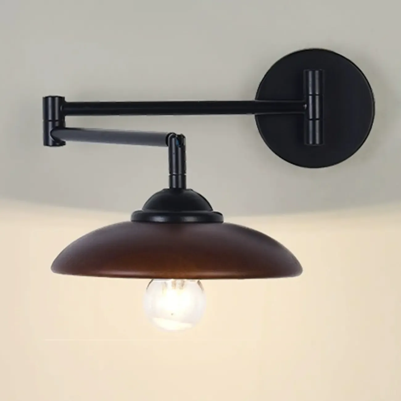 18 Small Bedside Swing Arm Wall Light with Wooden Shade